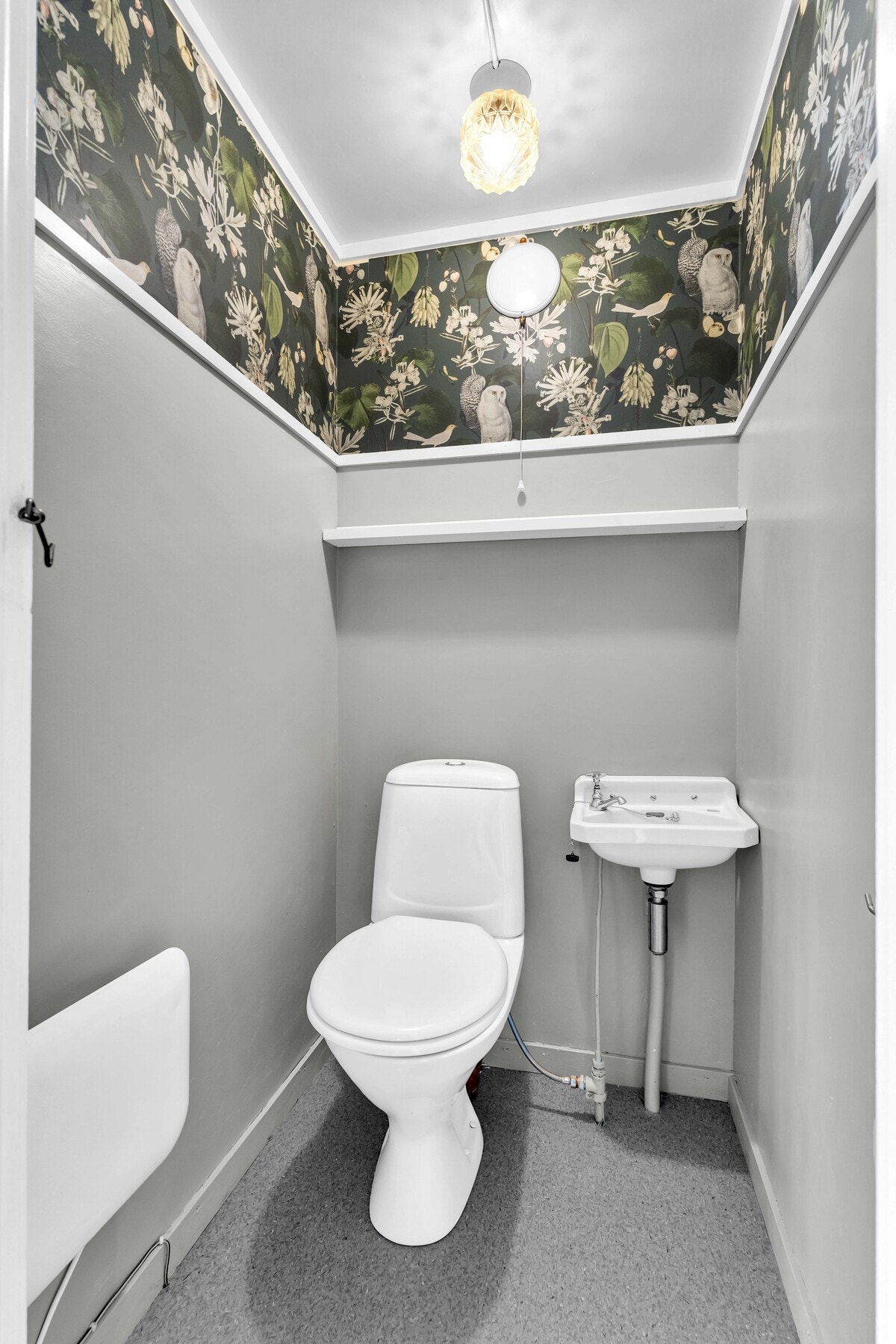 Separat toalettrom utstyrt med frittstående toalett og servant med kun kaldt vann. Galleribilde