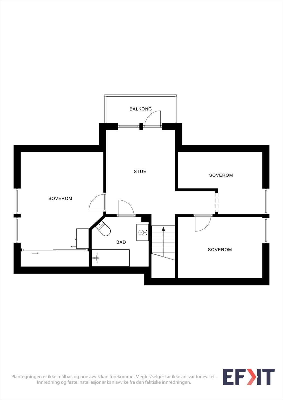 Andre etasje rommer en loftstue, tre soverom og et bad, med utgang til balkong fra stuen. Galleribilde