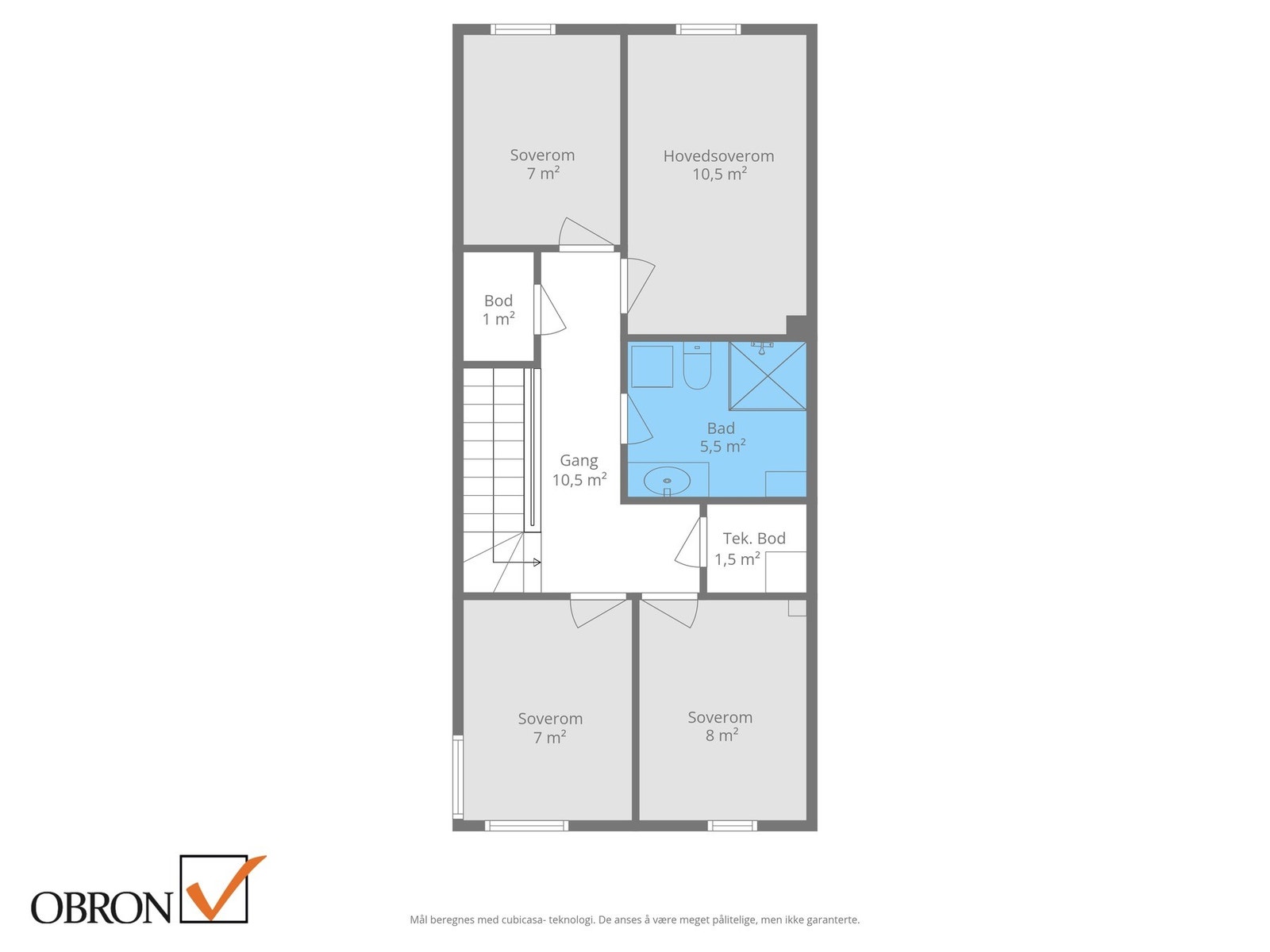 Planskisse 2. etasje. Legg også merke til at du har to ekstra boder/teknisk rom her. Galleribilde