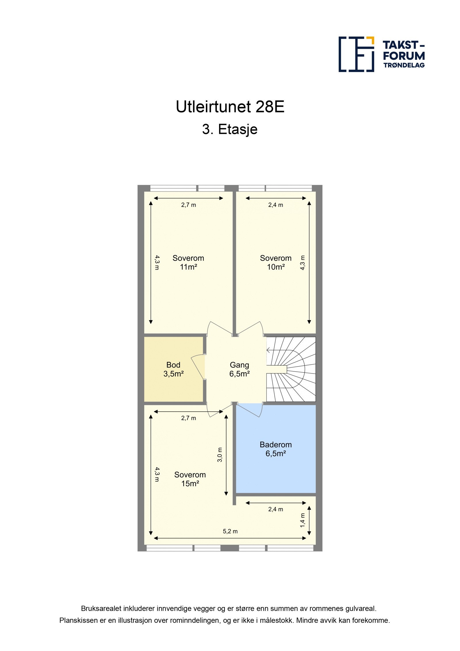 Planskisse 3. etasje fra takstmann. Galleribilde