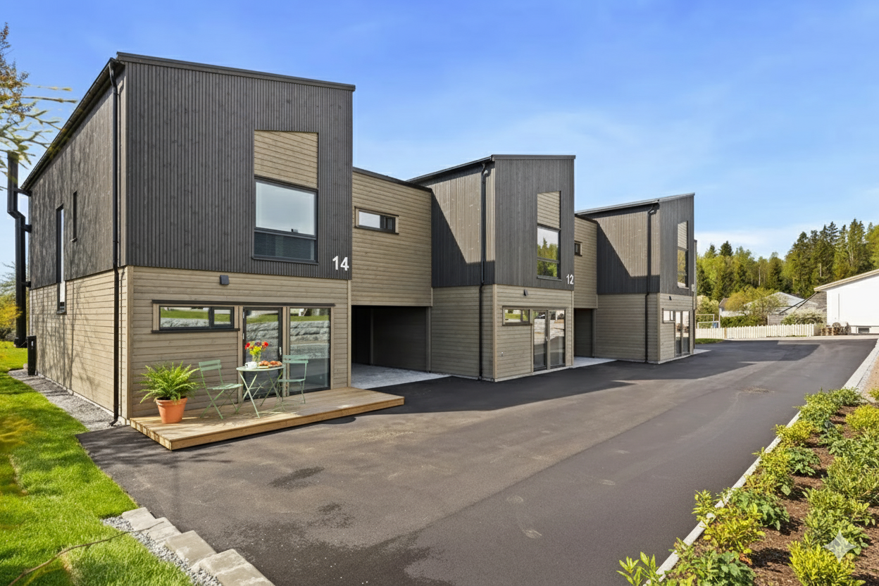 Velkommen til Engveien 14. Avbildet platting er digitalt illustrert. Galleribilde