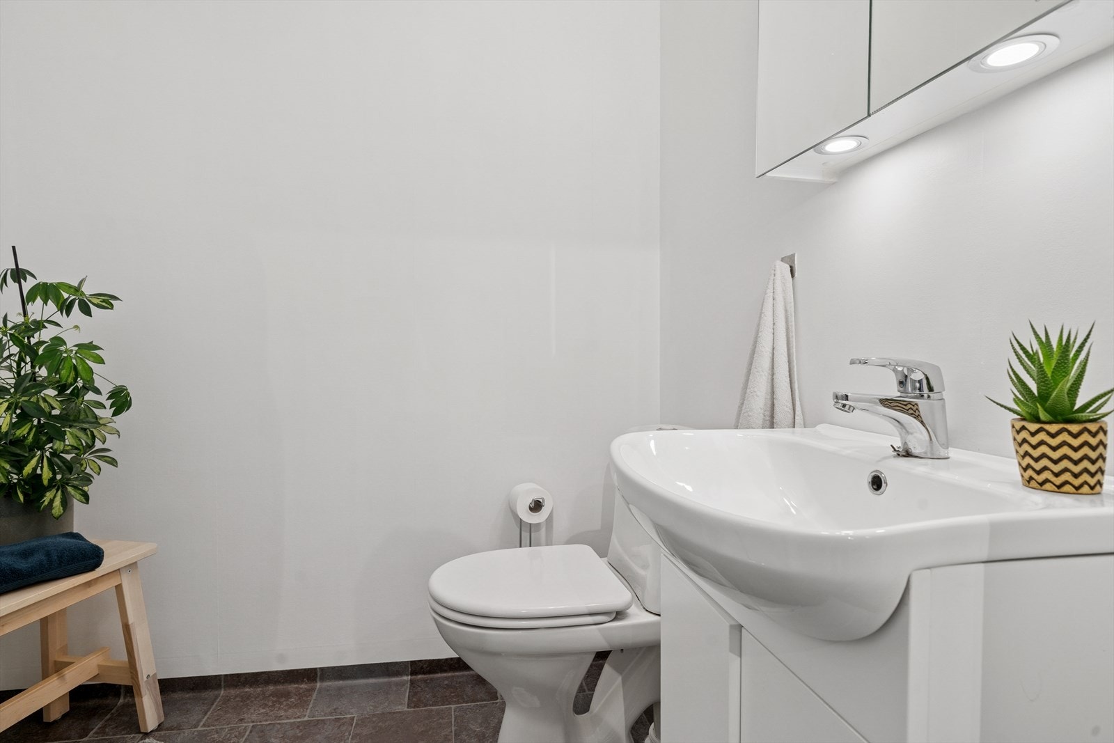 Det er plass til vaskemaskin og tørketrommel på badet. Galleribilde