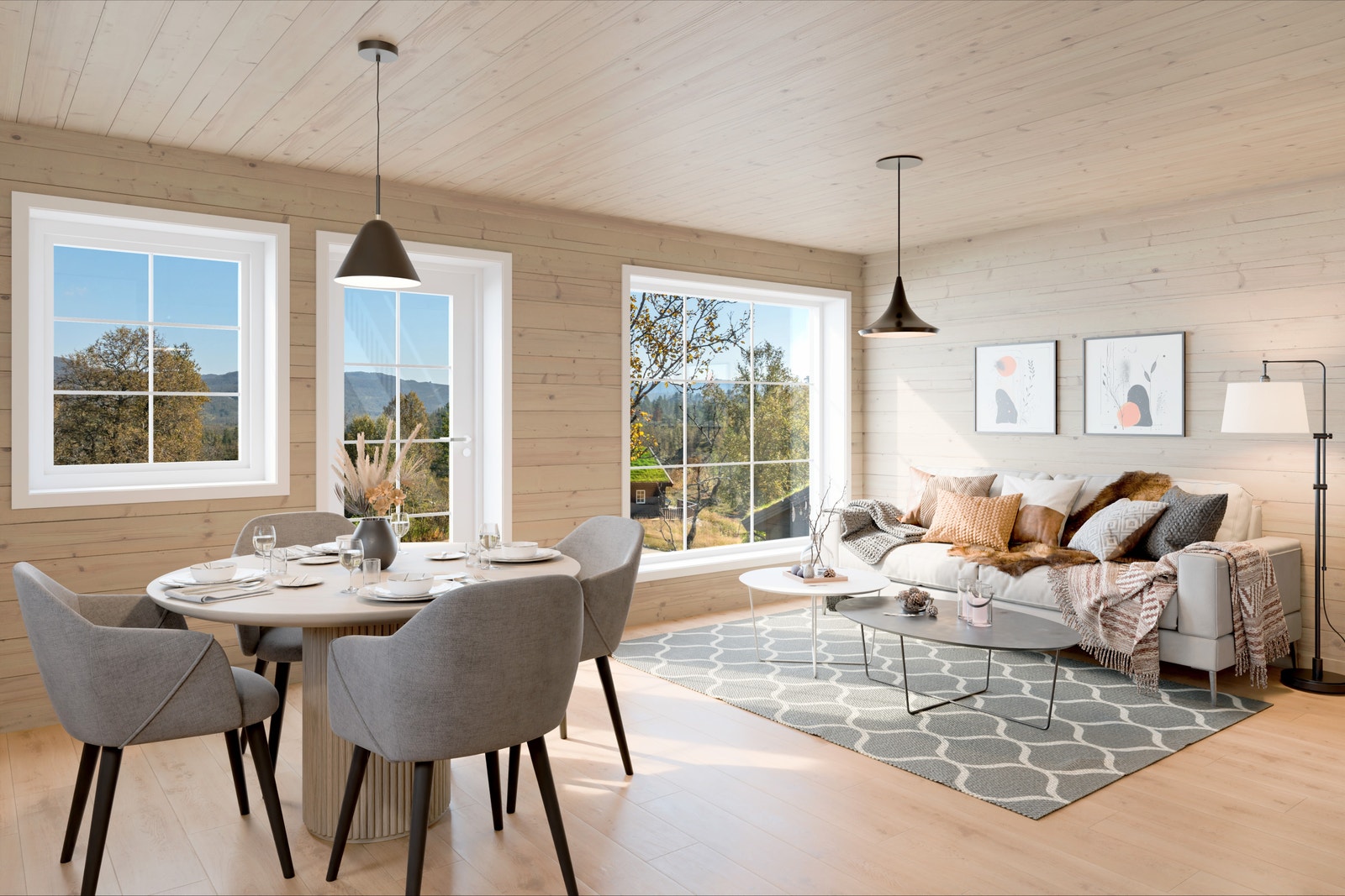 Interiør/innvendig - 3D illustrasjon prosjekterte hytter tomt 31-33 Botn Aust Vågsli Galleribilde