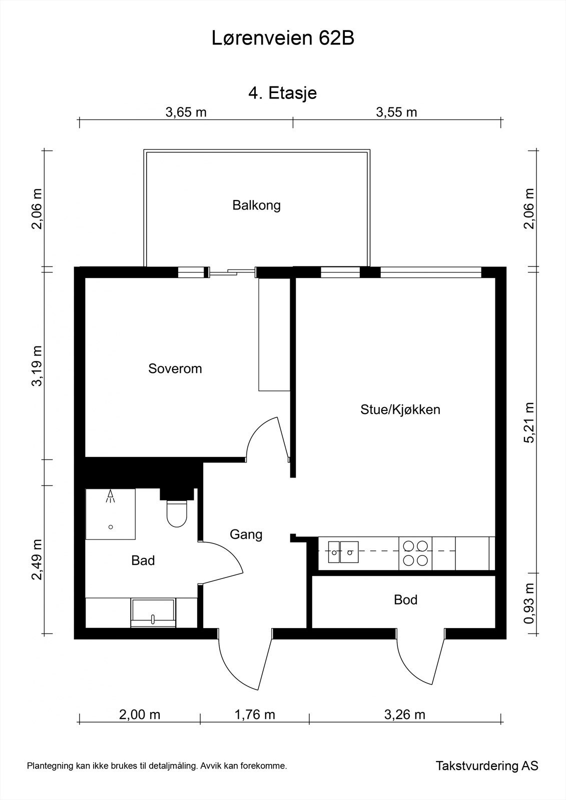 Målsatt planskisse - Lørenveien 62 B - 4. etasje Galleribilde