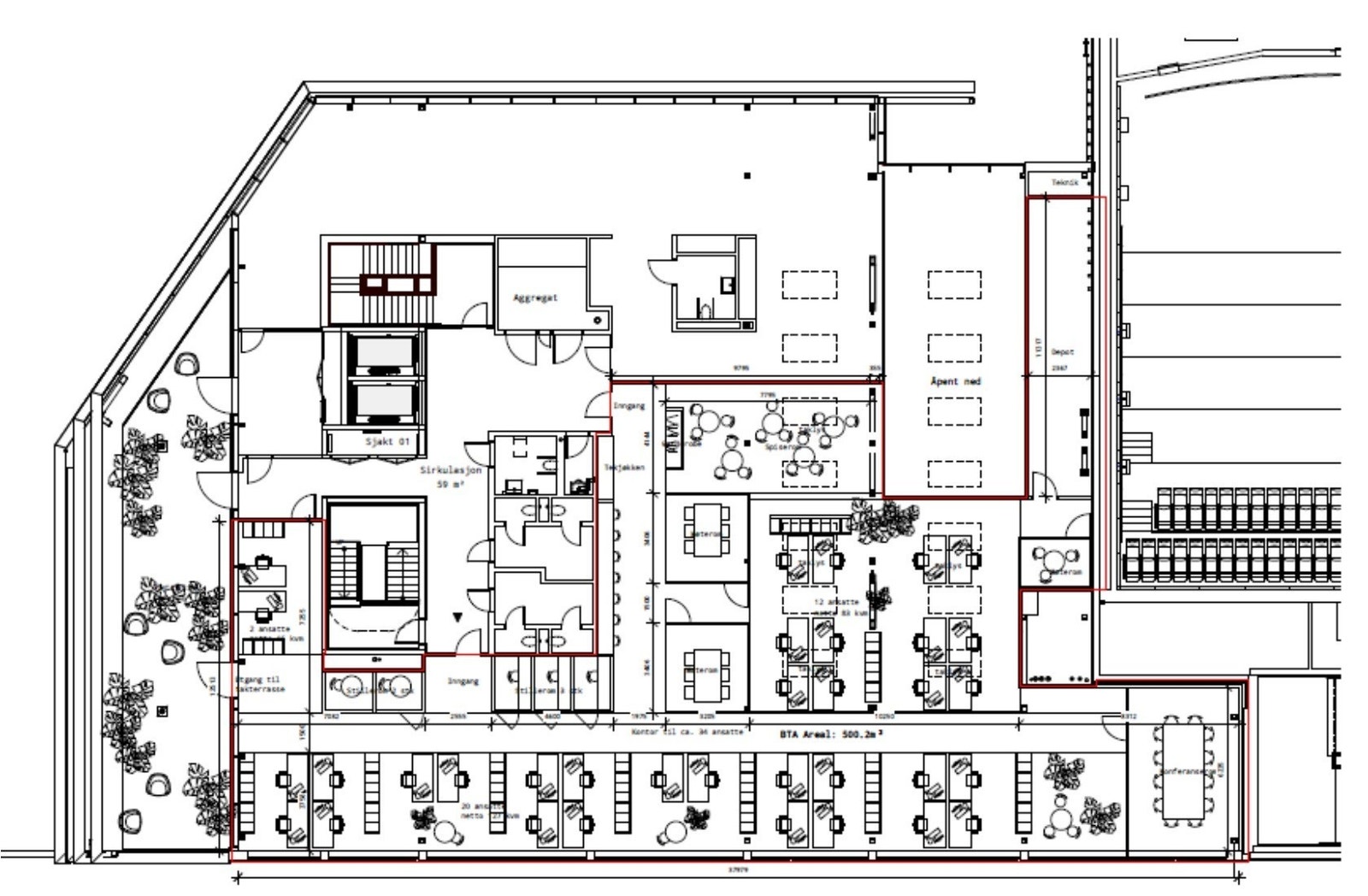 Forslag til planløsning for 6.etg. Denne etasjen har takterrasse Galleribilde
