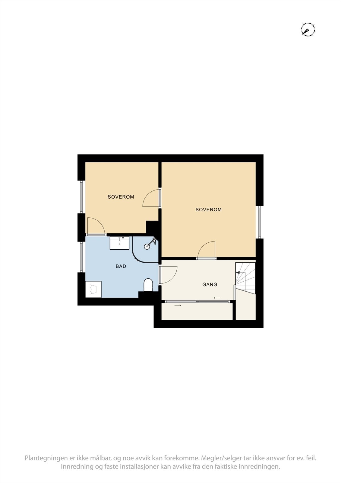 2. etasjen består av trapperom, bad og 2 soverom. Galleribilde