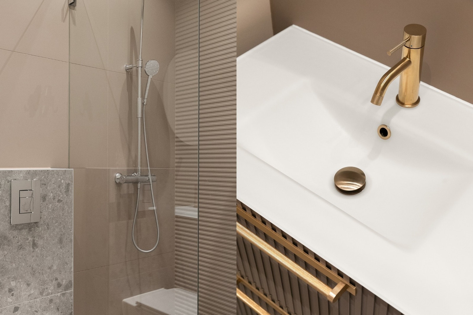 Lekker innredning fra Scala bad (opplyst av tidl. eier) med flotte gulldetaljer på servant. Galleribilde