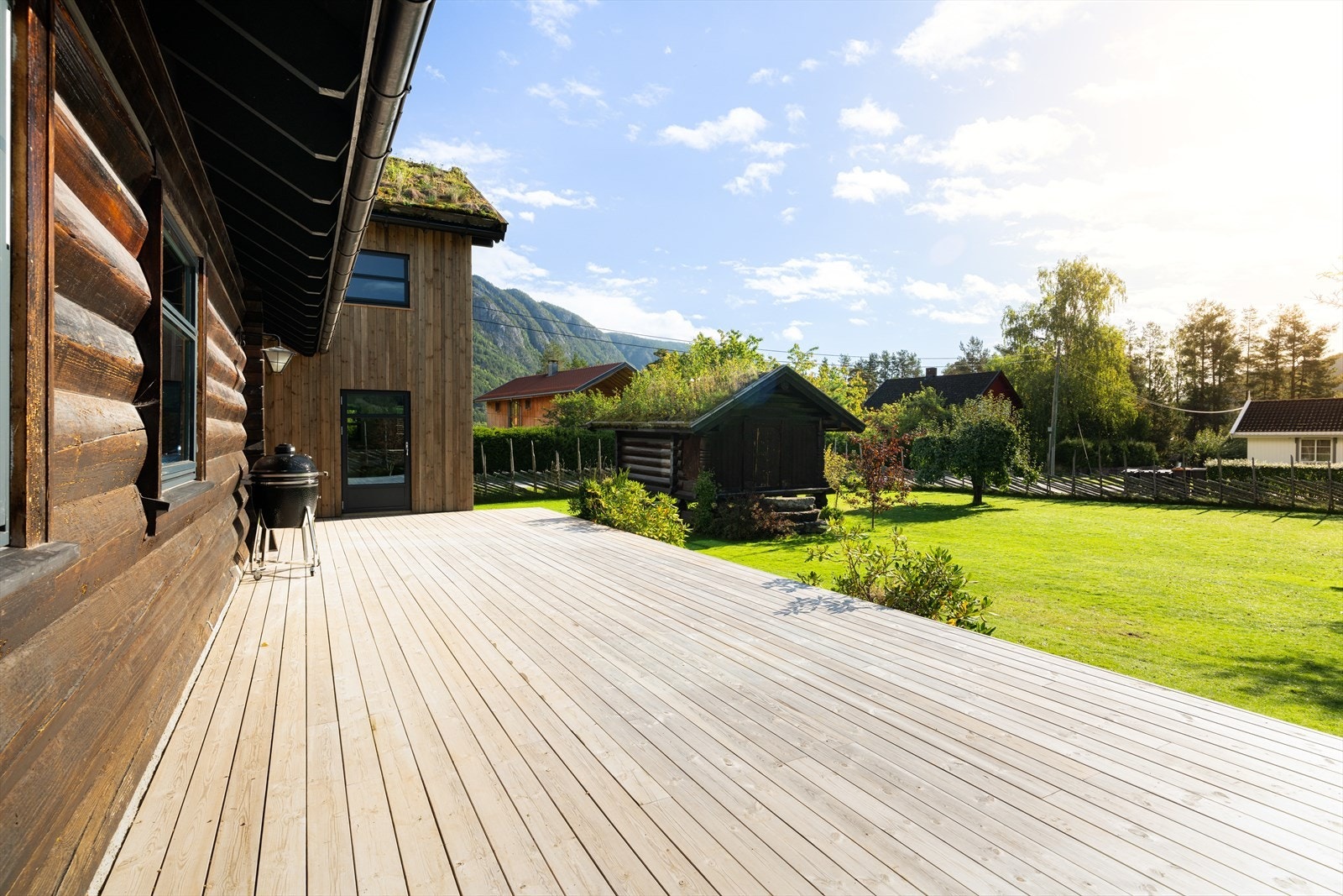 Nydelig hagedel med solrik terrasse, samt både frukttrær og bærbusker. Galleribilde