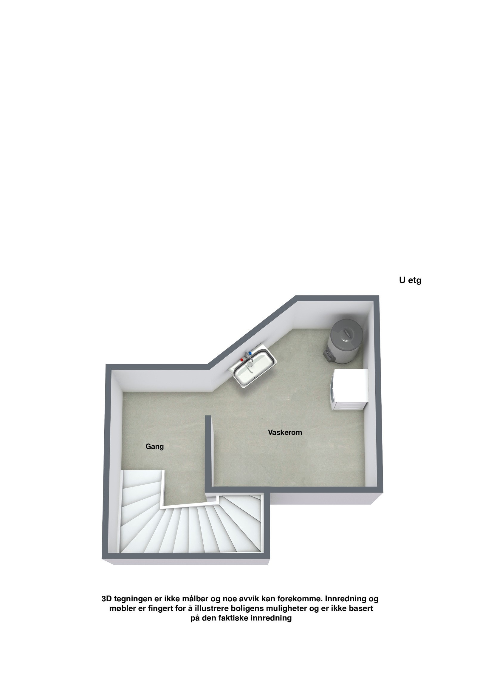 Plantegning kjeller etasje. Her det opplegg for vaskemaskin. Galleribilde