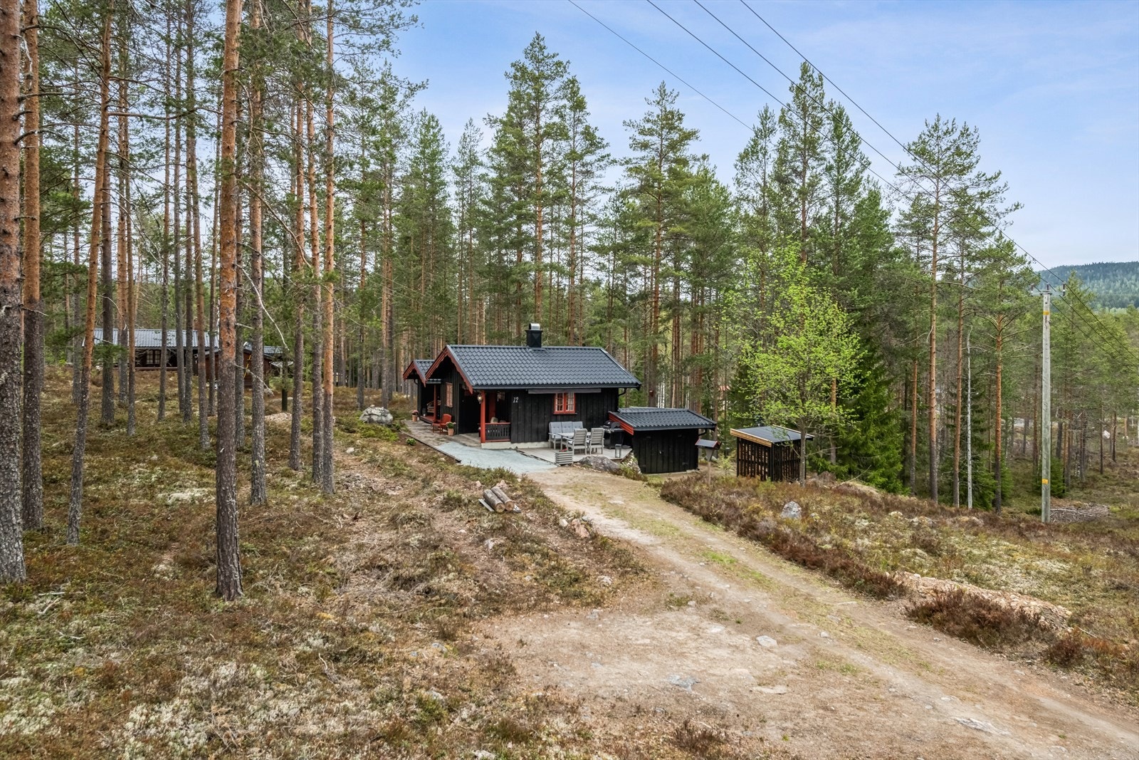 Koselig hyttetun med hytte, anneks, garasje og vedskjul og bilvei helt fram. Galleribilde