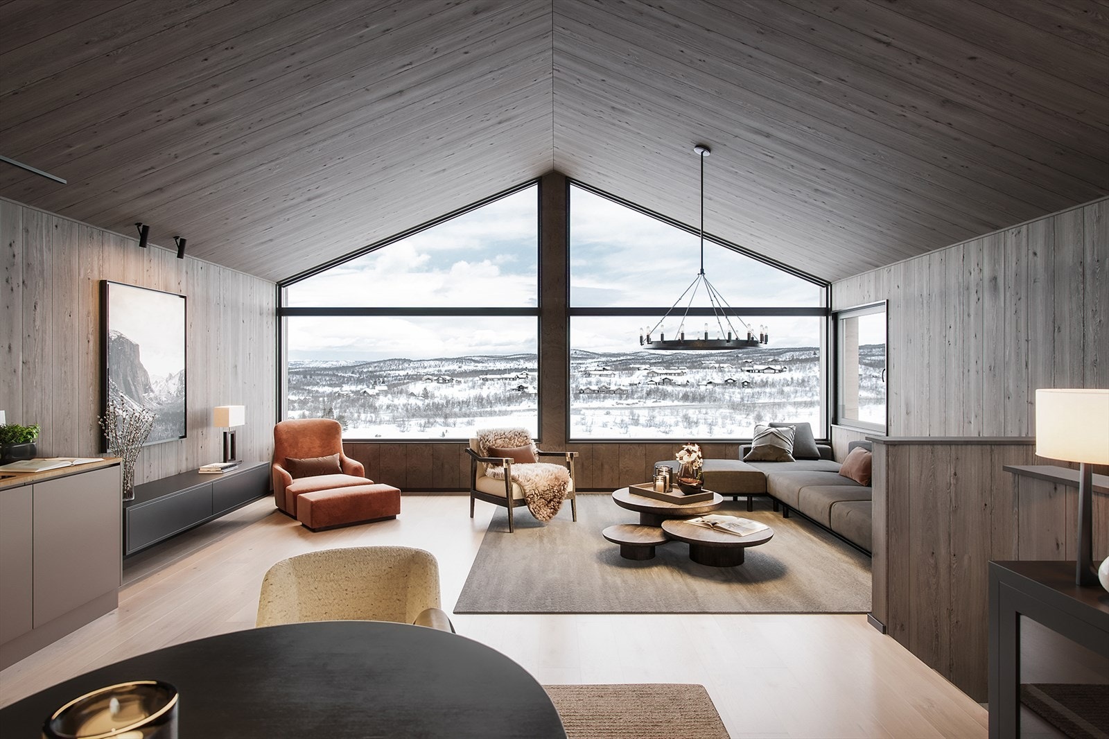 Kikutlya er et eksklusivt fritidskonsept tilpasset både den moderne barnefamilien og voksne som ønsker ny fjellhytte av god kvalitet. (Illustrasjon) Galleribilde