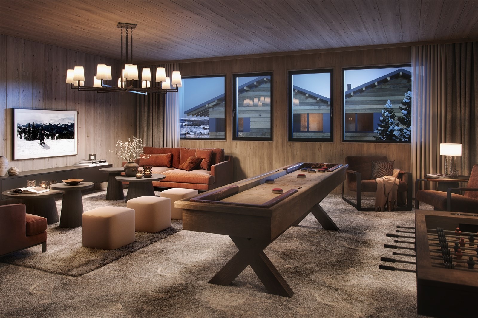 På tunet er det satt av plass for en hyggelig felleshus for skismøring, sykkelvedlikehold og sosiale treff. (Illustrasjon) Galleribilde