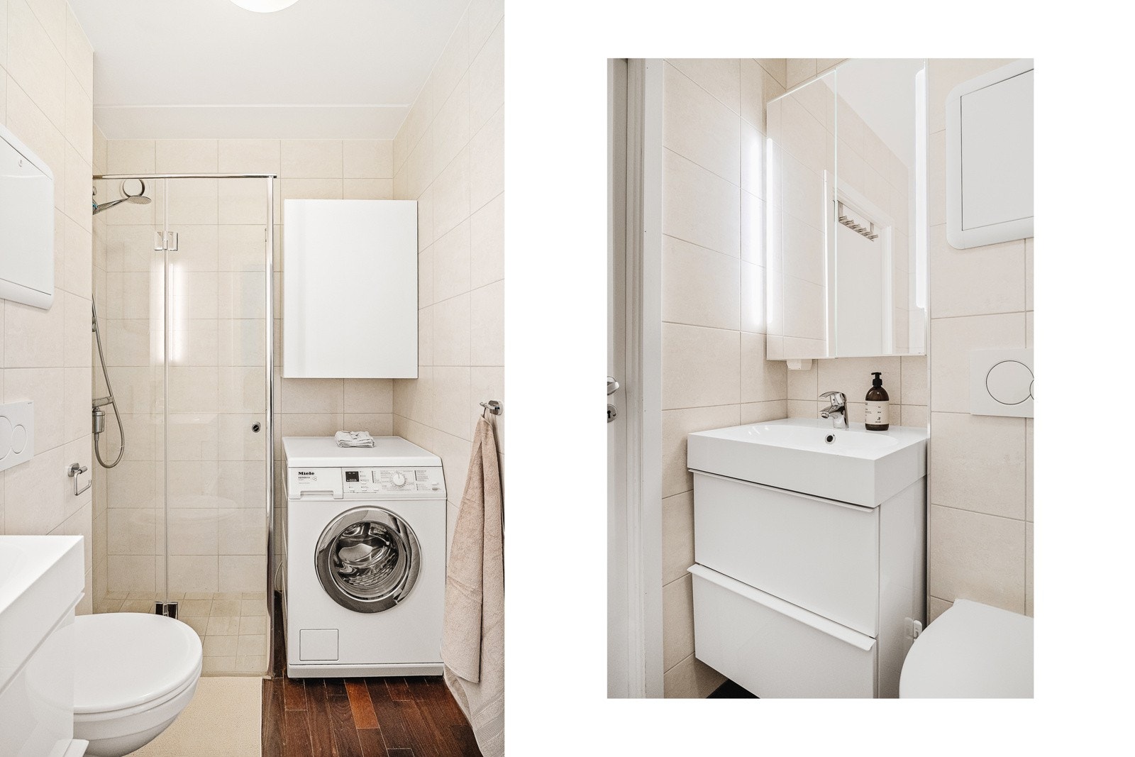 Badet ble pusset opp i 2014/2015 (Straume Våtrom as) og har termoask (våtromsgulv) og fliser på vegger. Opplegg for vaskemaskin og god størrelse på dusjone. Galleribilde