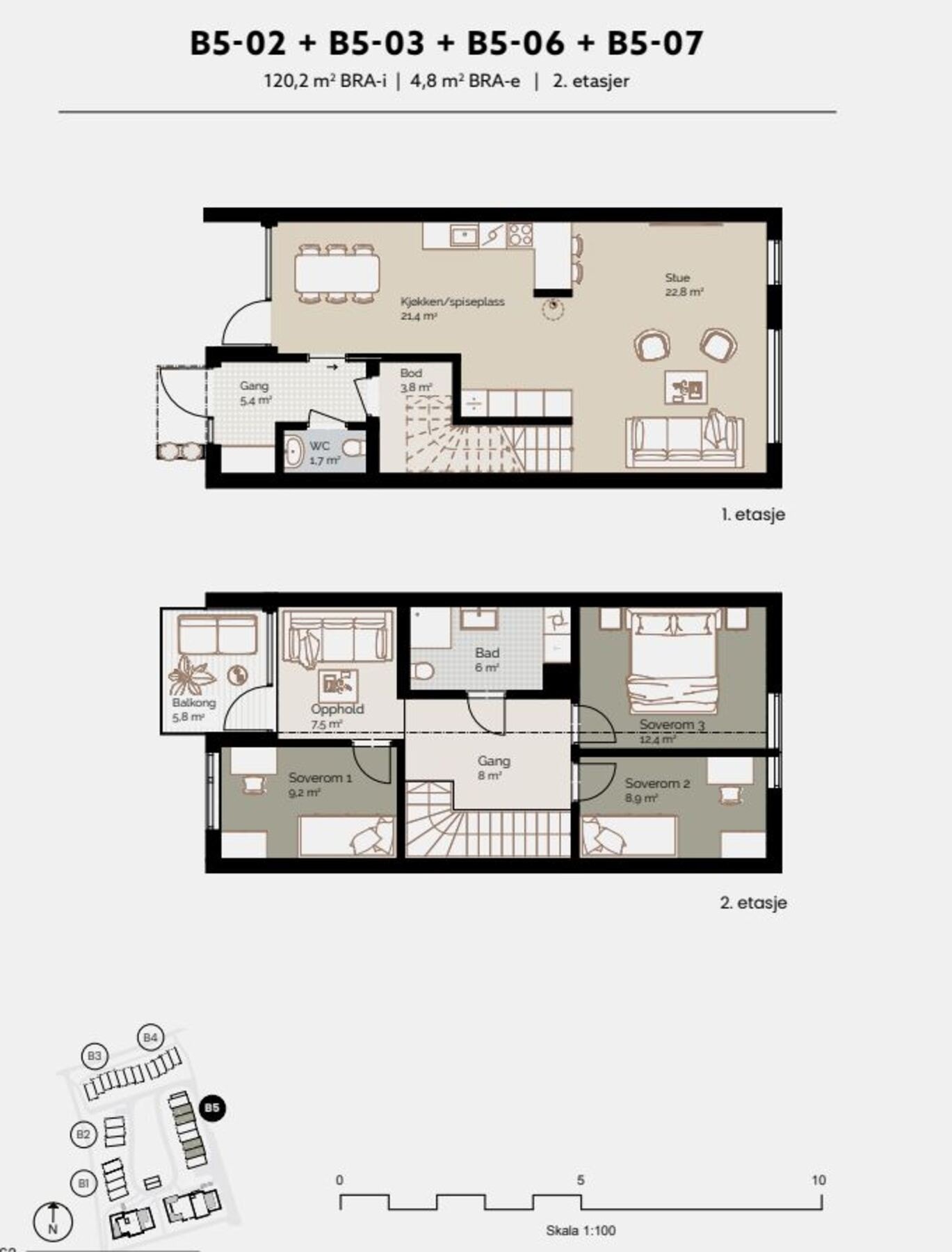 Gjennomtenkt planløsning over to plan - tre soverom, to stuer, bad, gjestetoalett og åpen kjøkken-/stueløsning med god flyt. Galleribilde