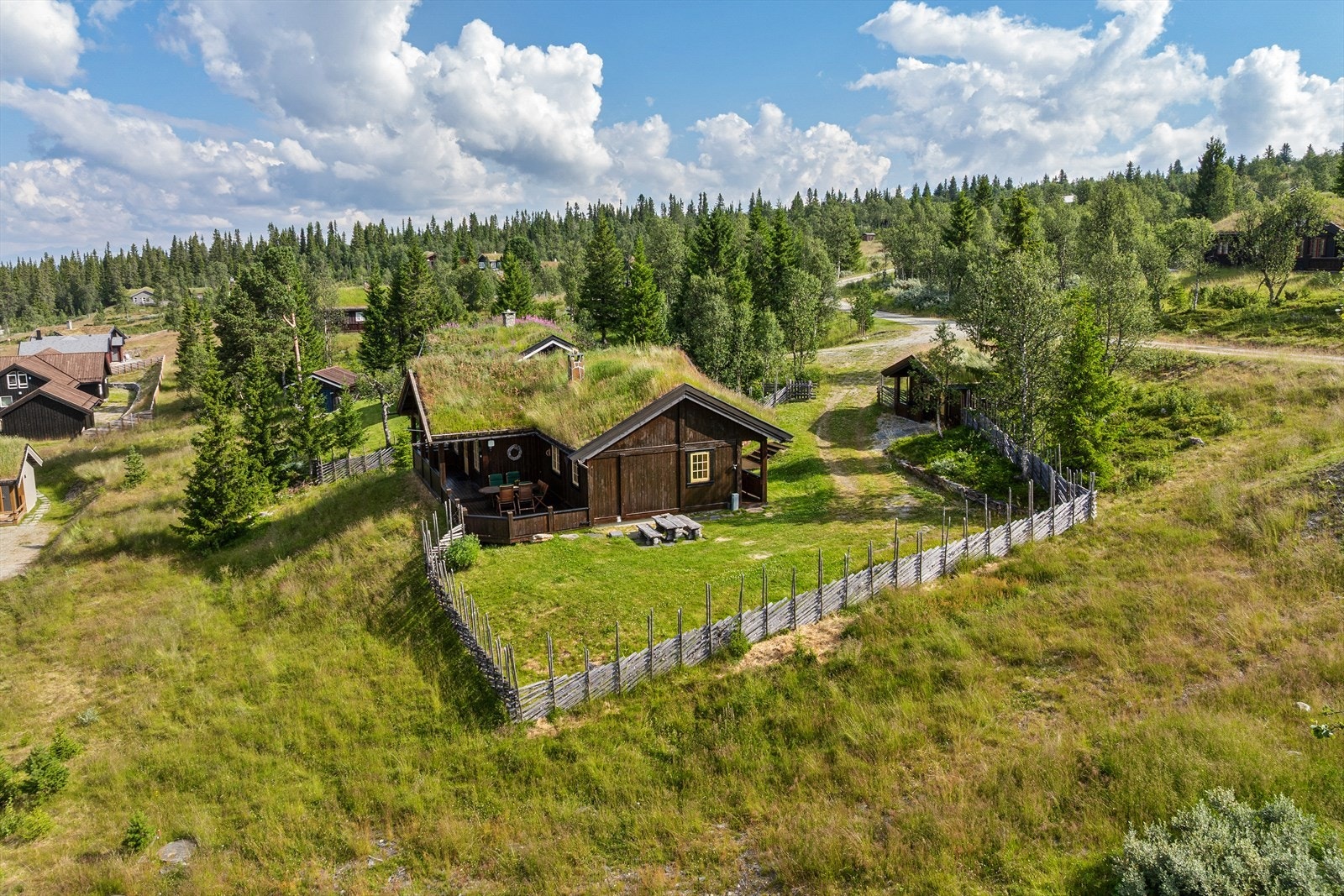 Hytta har torv på taket. Galleribilde