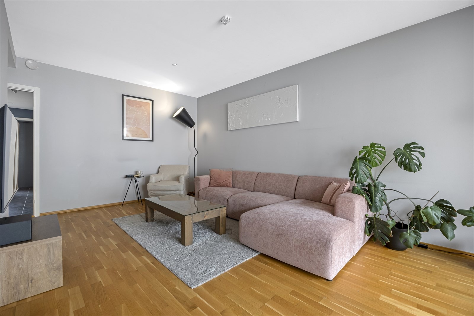 Lys og lettstelt, funksjonell og arealeffektiv leilighet med alt på en flate, heis og adkomst direkte fra gatenivå. Galleribilde