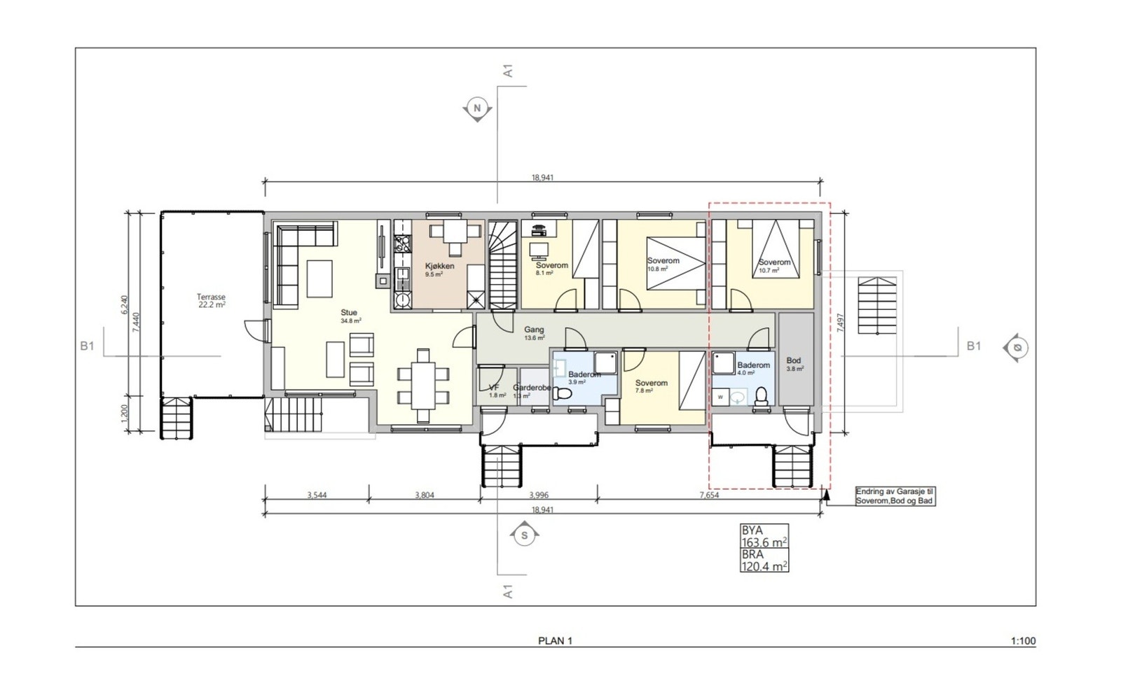 Plantegning for bruksendring godkjent 04.10.2022 Galleribilde