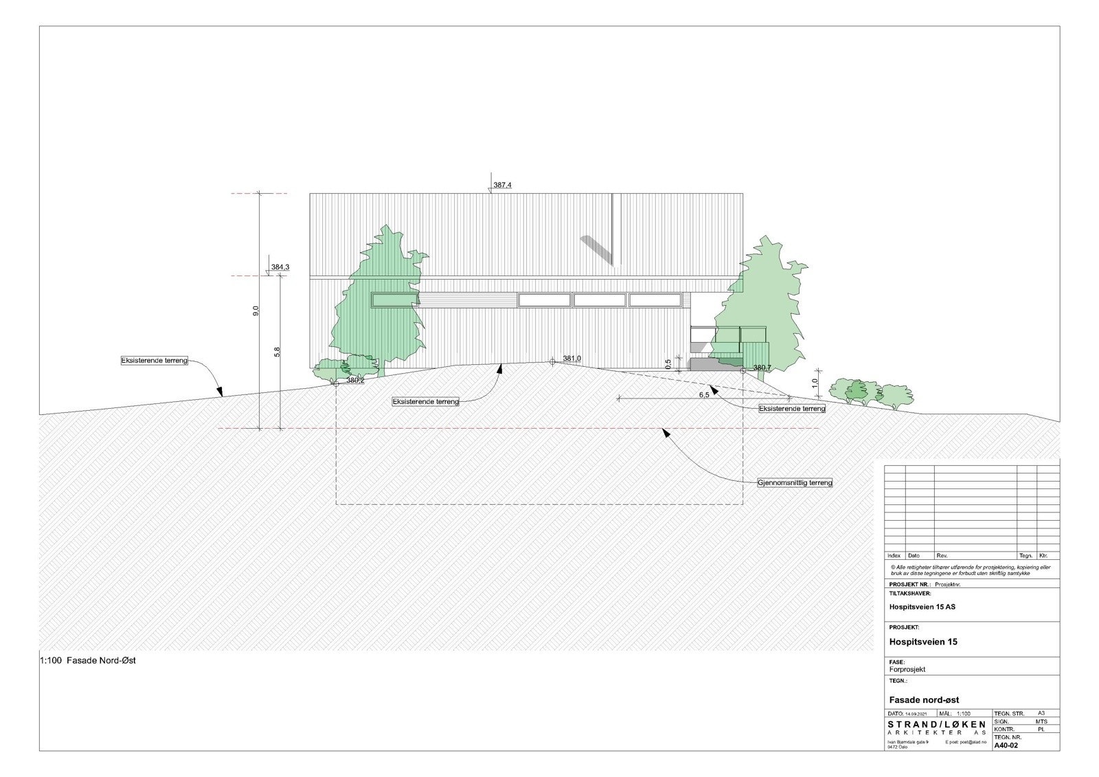 Fasade Nord-øst i godkjent rammetillatelse Galleribilde
