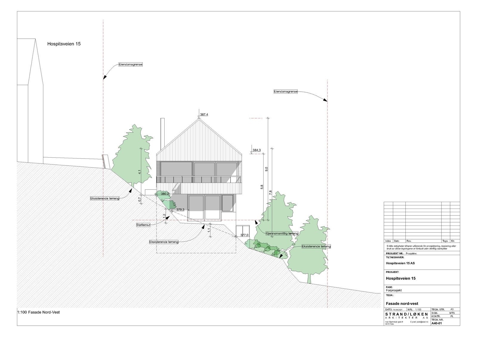 Fasade Nord-vest i godkjent rammetillatelse Galleribilde