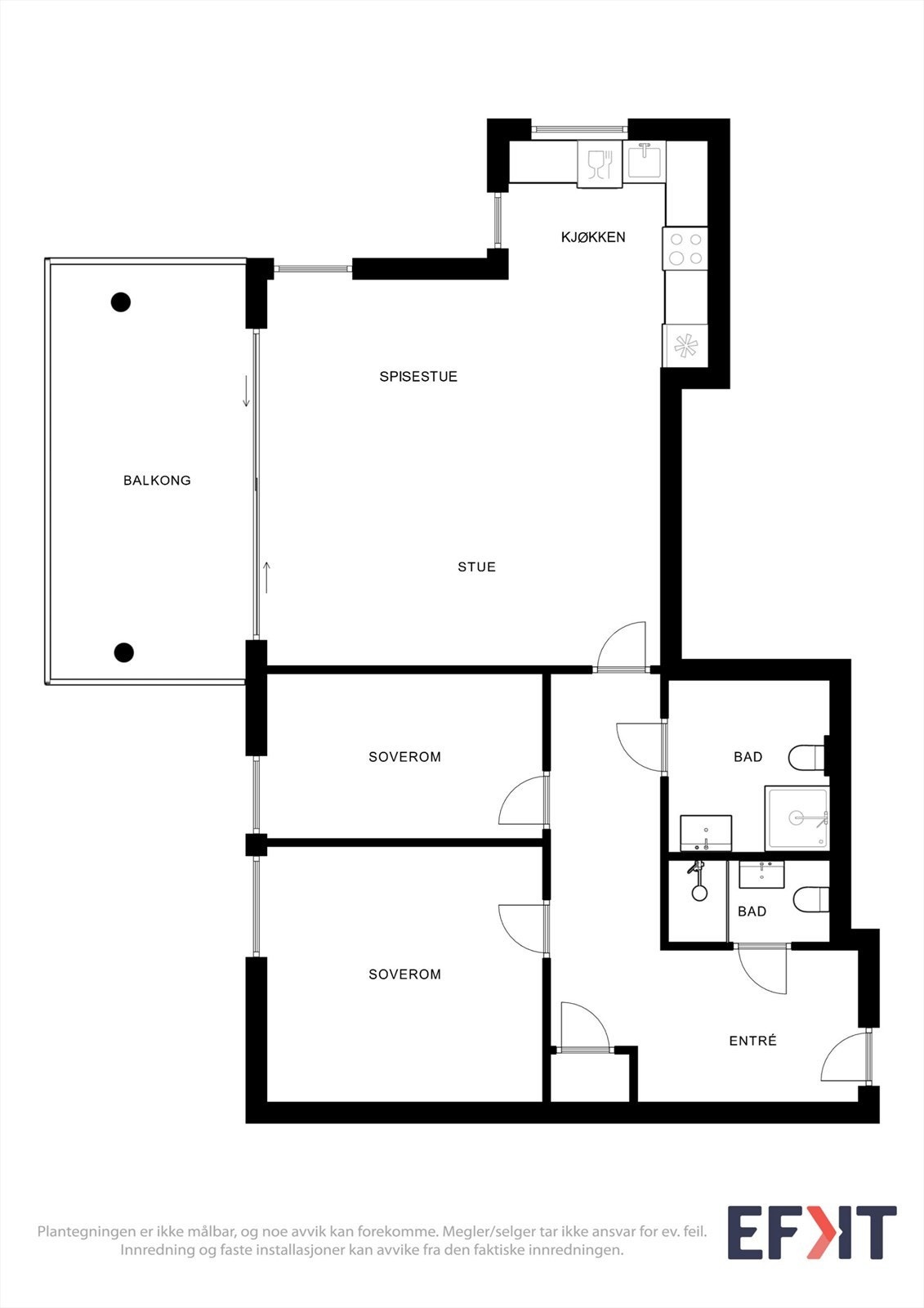 Leiligheten har en flott planløsning med to gode soverom og to flotte bad. Galleribilde