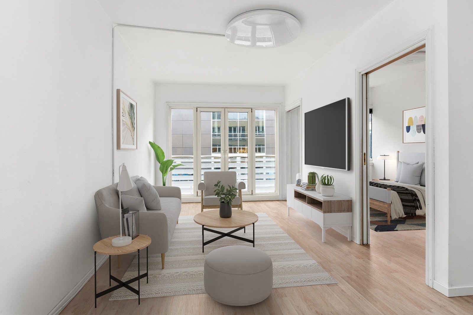 Stue møblert. illustrasjonsfoto med digital styling. Galleribilde