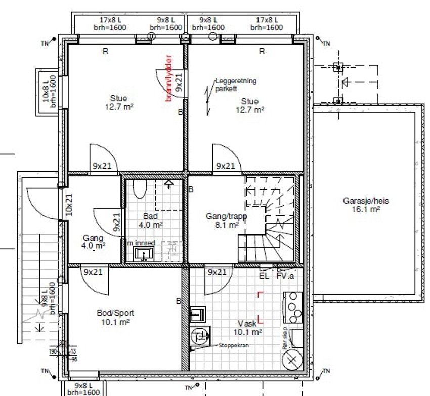 Plantening - Underetasje - Tall i tegninger er ikke gjeldende