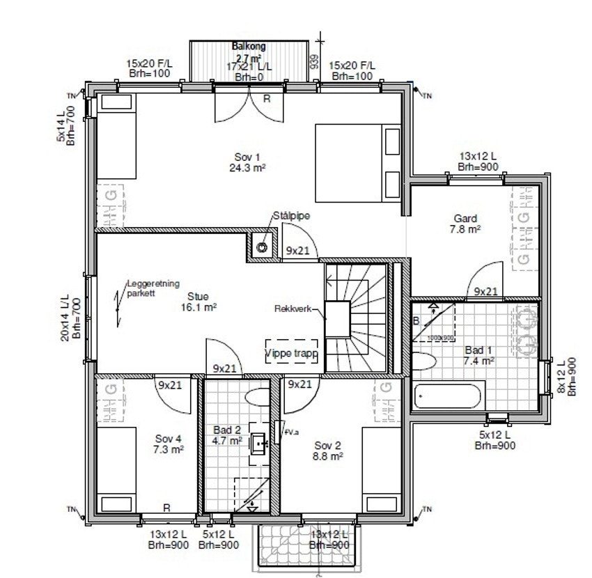 Plantegning - 2 etasje - Tall i tegninger er ikke gjeldende