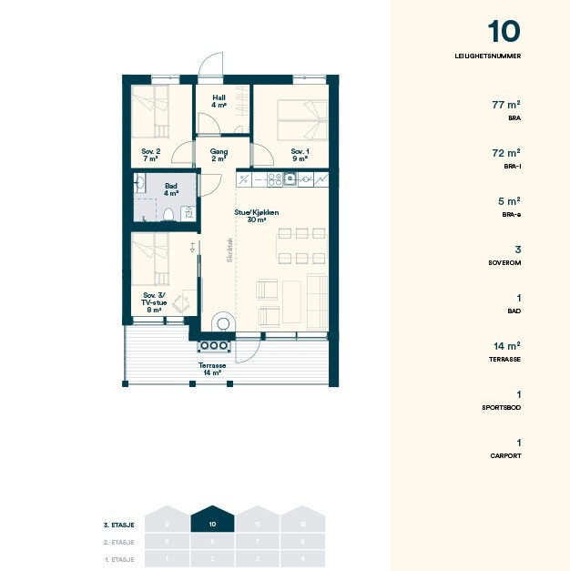 Leiligheten inneholder 3 soverom og et imponerende allrom med luftig takhøyde og lun peisovn. Store vinduer og glassrekkverk på den romslige terrassen sørger for maksimal utsikt. Galleribilde