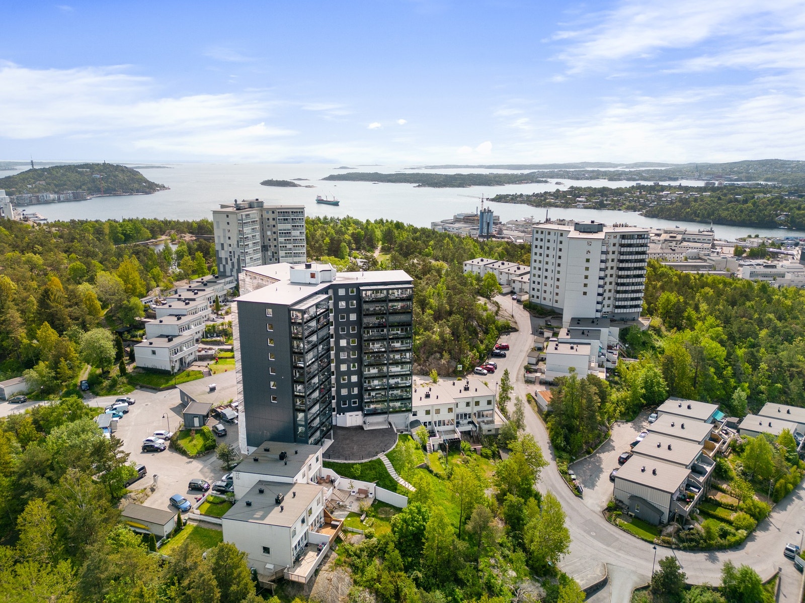 Dronefoto over området Galleribilde