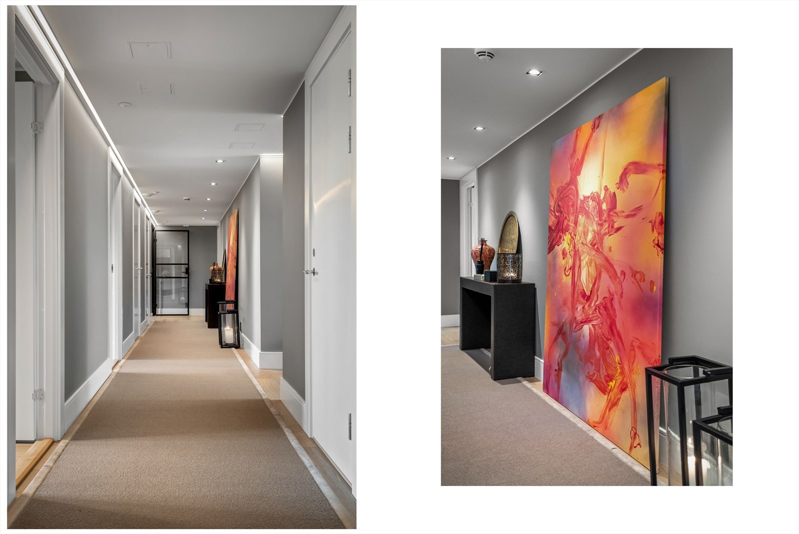 Flott hall med lekker belysning gjennom spotlights og lyslist. Galleribilde