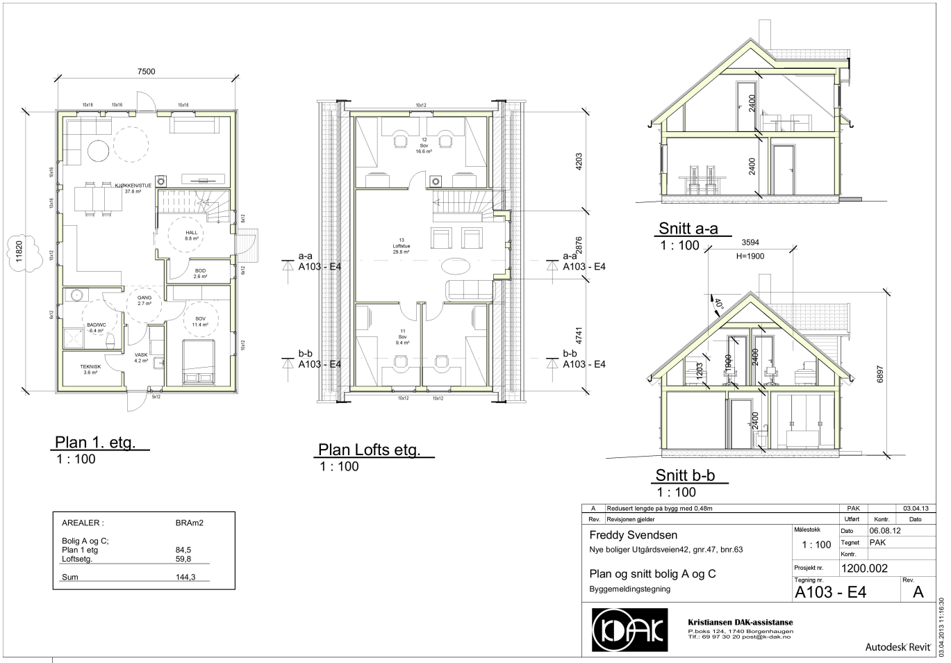 Fra opprinnelige godkjent byggesak på tomten. Galleribilde