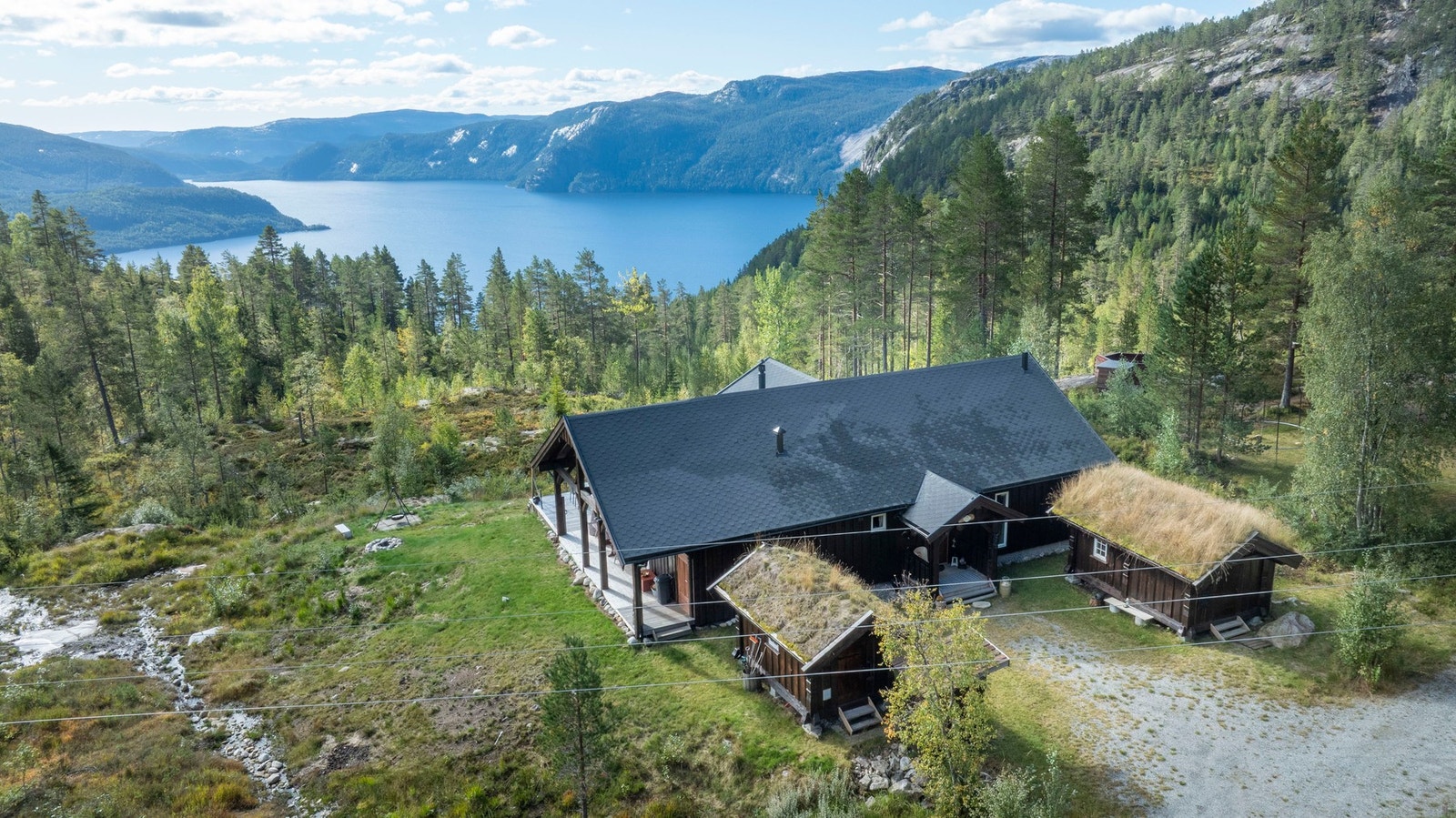 Høy- og frittliggende beliggenhet helt mot enden av blindvei (kun 1 hytte innenfor). Galleribilde