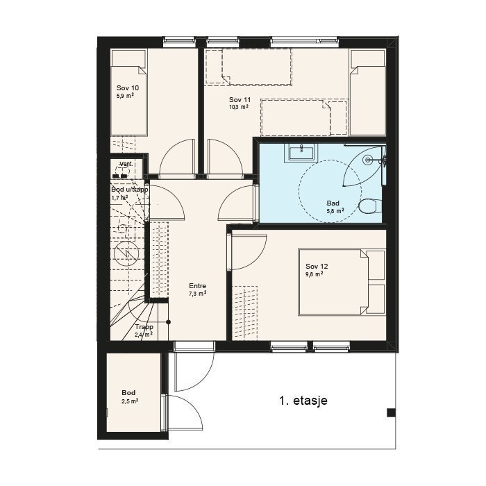 Planløsning 1.etg vertikaldelt hytte i Tjørhomfjellet Galleribilde