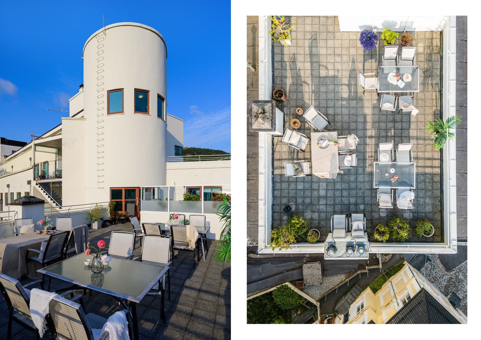 På grunn av oppussing og renovering av huset sitt klassiske tårn og takterrasse, har vi benyttet oss av bilder fra i fjor Galleribilde