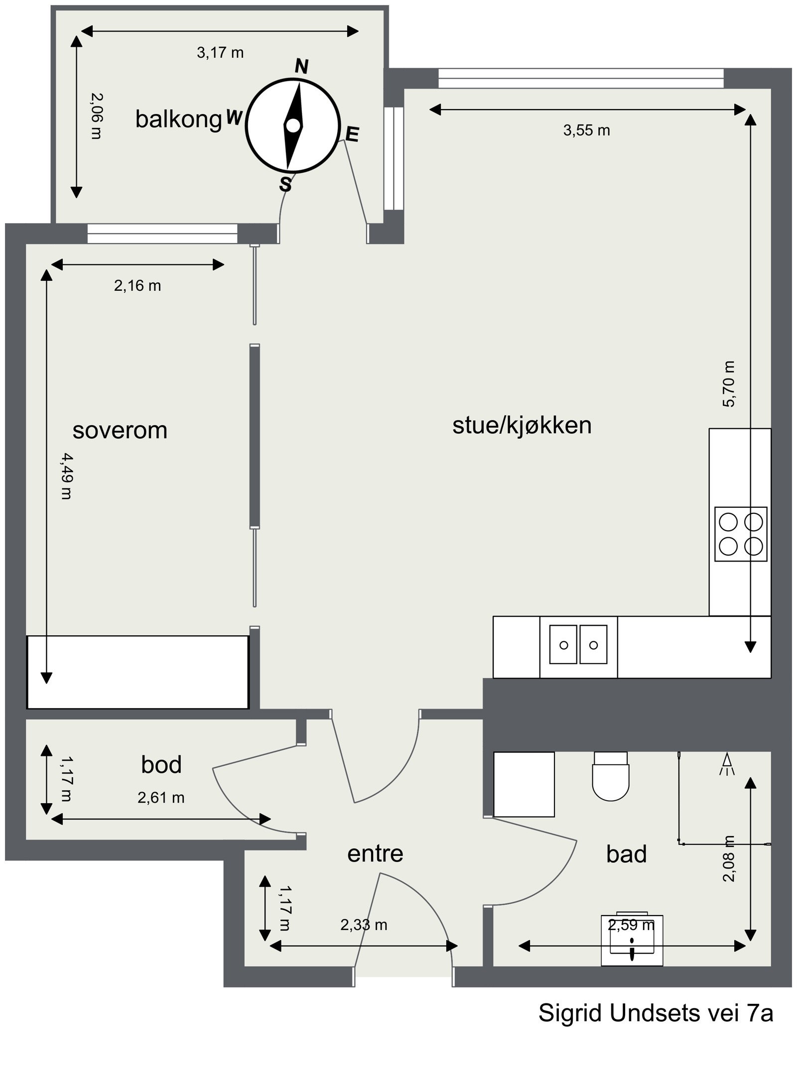 Innhold: Entré, bad/vaskerom, bod, stue/kjøkken og soverom. Galleribilde