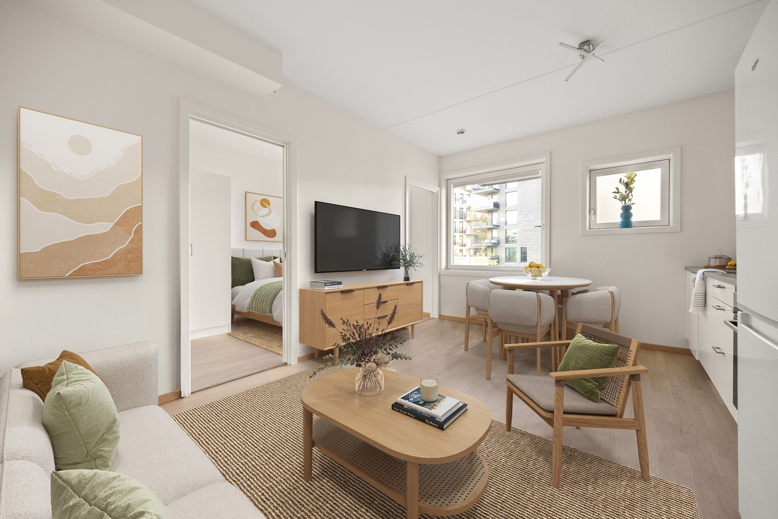 Stuen byr på flere gode løsninger. Bildet er digitalt stylet. Galleribilde