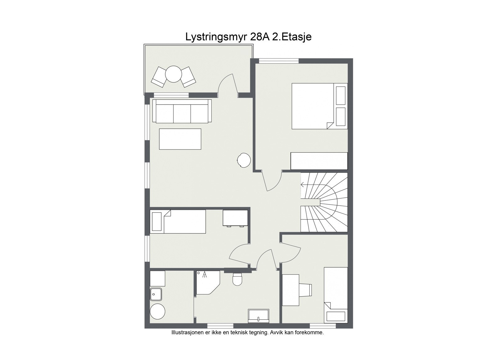 Alternativ planløsning for 2.etasje, dersom man ønsker å etablere ett soverom til Galleribilde