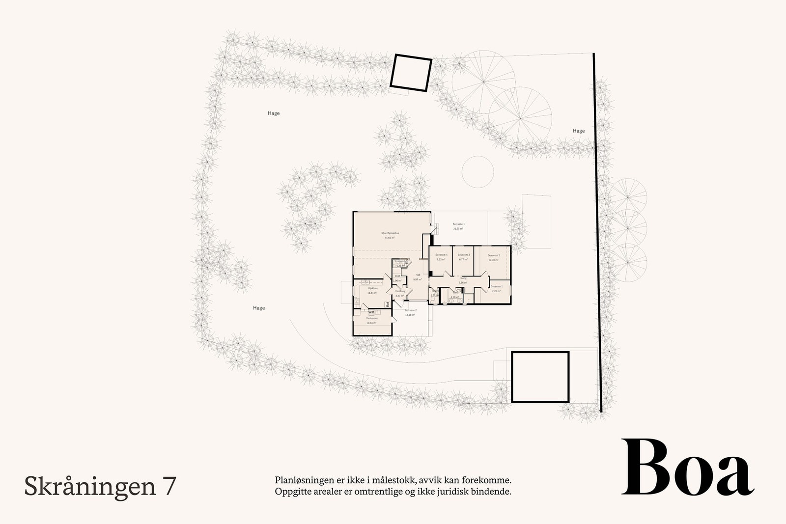 Eneboligen ligger høyt og fint plassert på en skrånende tomt av meget god størrelse. Tomtens utforming byr på spennende utviklingsmuligheter - her er det nesten bare fantasien som setter grensene! Galleribilde