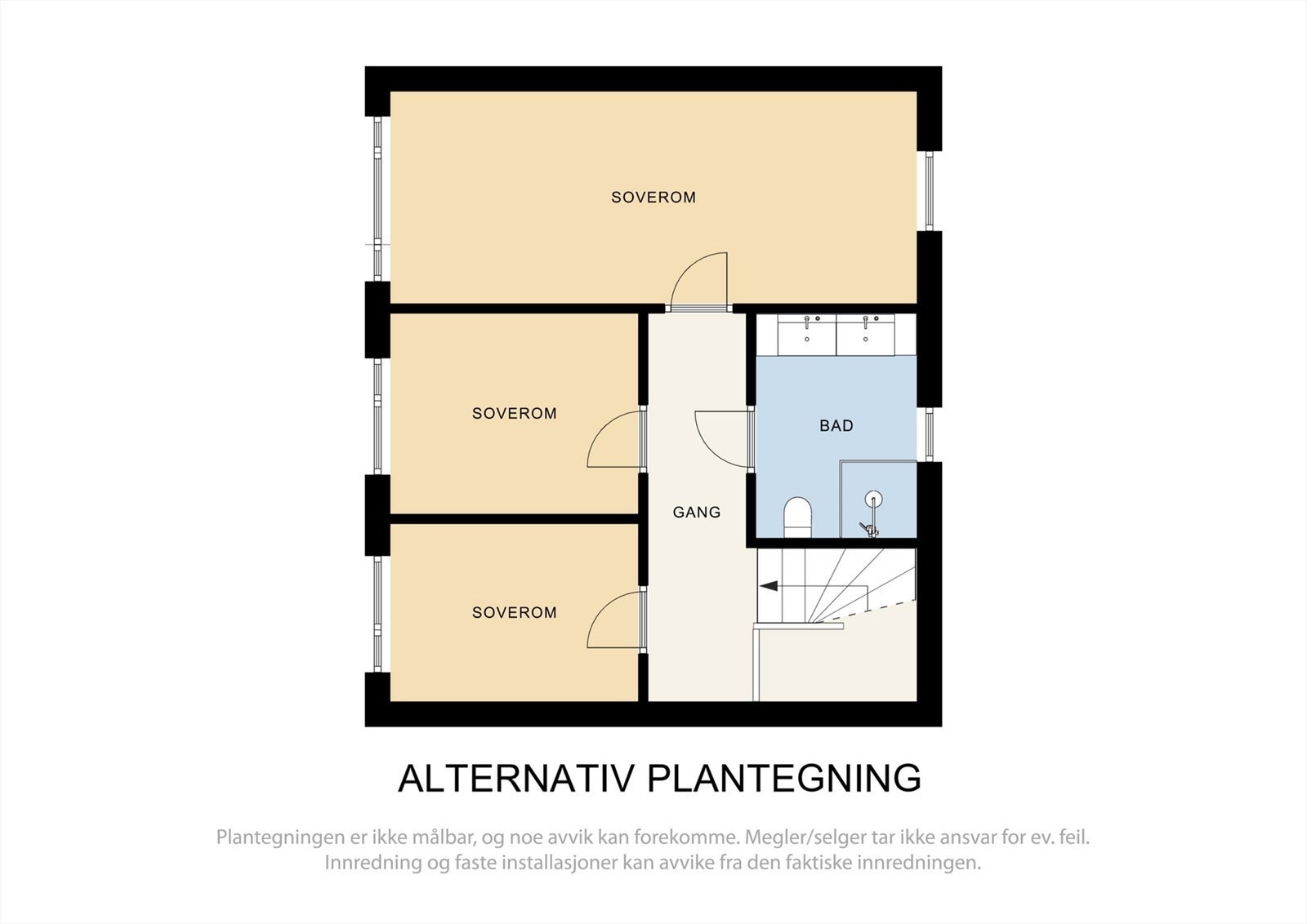 Alternativ plantegning i 2.etasje med 3 soverom. Galleribilde