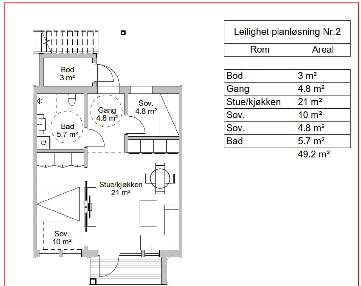 Alternativ planløsning med 2 soverom. Galleribilde