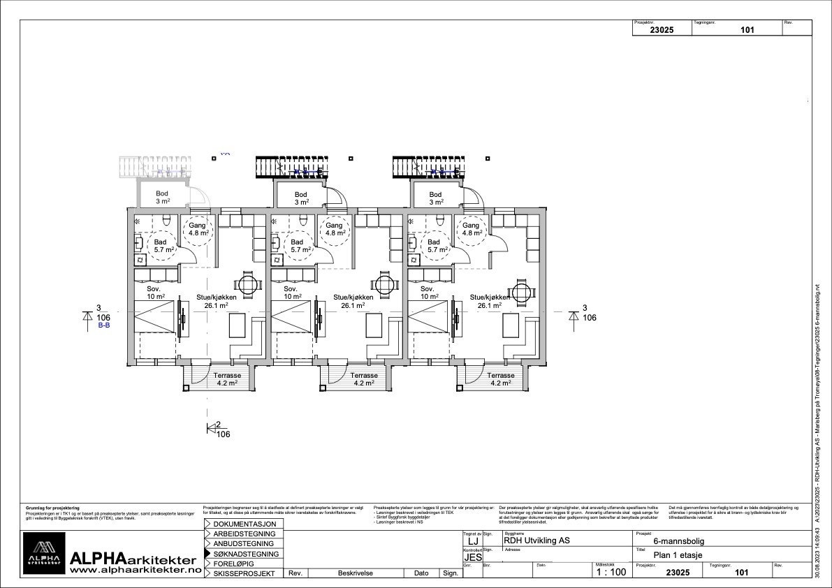 Plan 1. etg (leilighet 102 i midten) Galleribilde