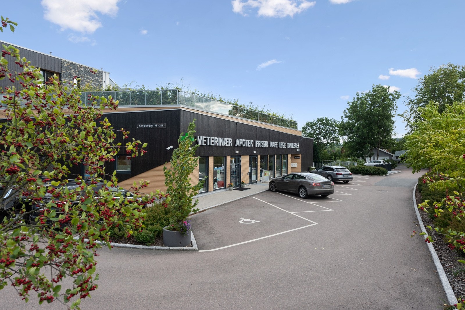 Her finner du matbutikk, frisør, blomsterbutikk, apotek, lege og tannlege. Galleribilde