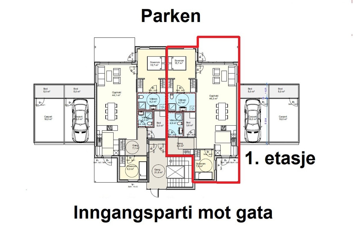 Plantegning 1. etasje syd Galleribilde