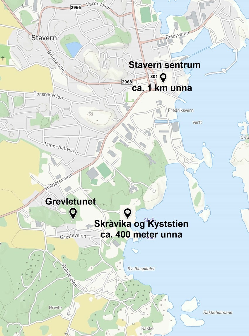Grevletunet ligger i fin gangavstand til bla. Stavern sentrum og Kyststien. Galleribilde