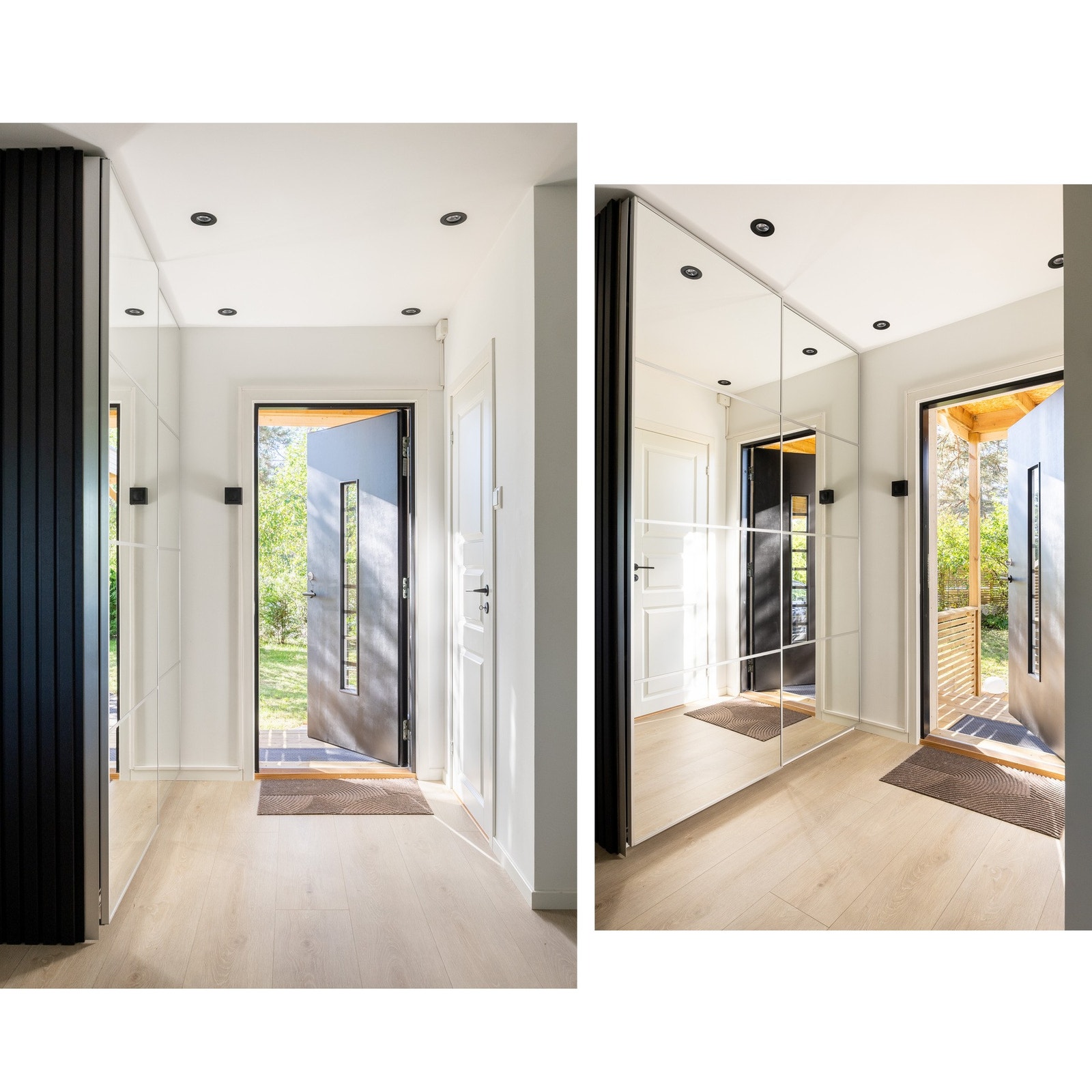 Lys og innbydende entré, med garderobeinnredning. Galleribilde