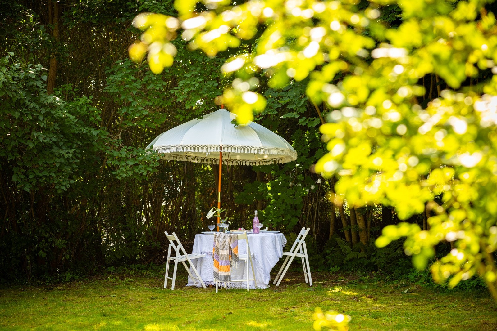 Hagen er lettstelt med gressplen og diverse beplantning. Galleribilde