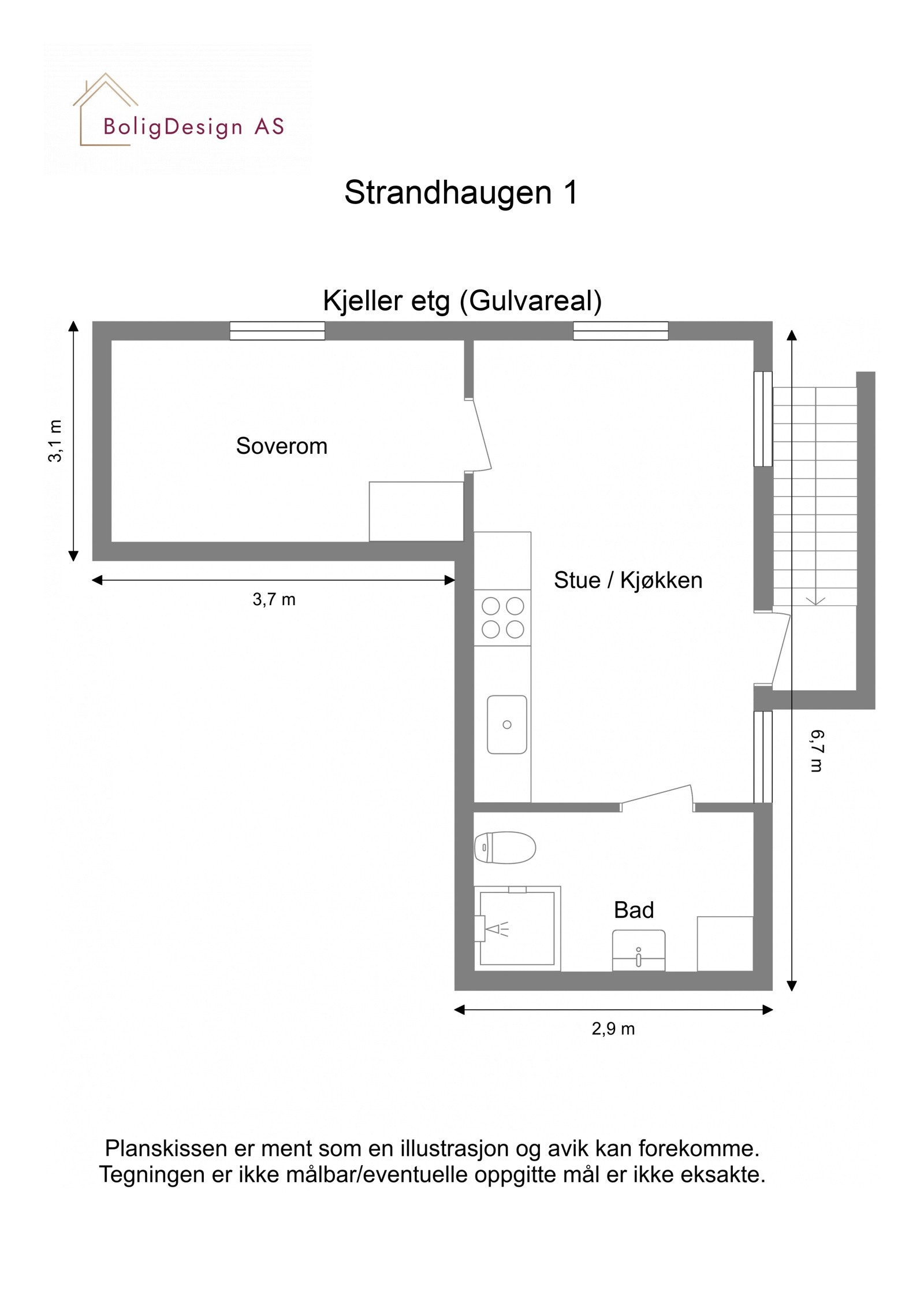 Plantegning utleiedel/kjeller. Galleribilde