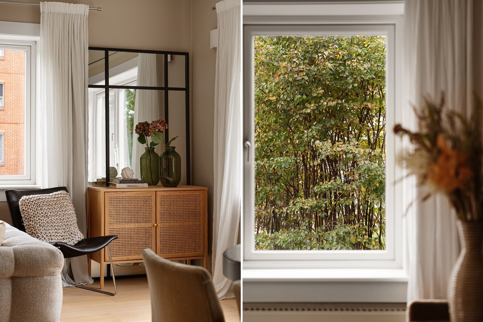 Hjørneleilighet med store vindusflater og dype vinduskarmer. Galleribilde