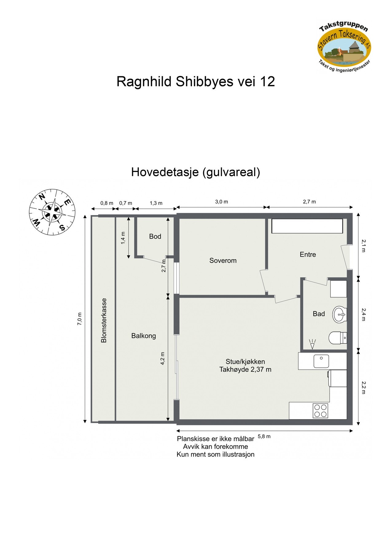 Målsatt plantegning. Galleribilde