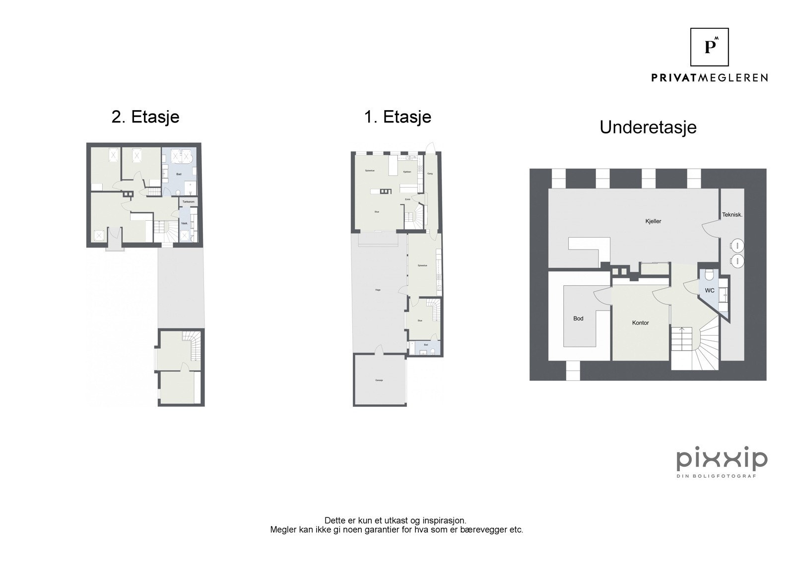 2D plantegning alle tre etasjer, ikke målsatt, kun en illustrasjon Galleribilde